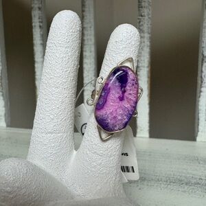 Tibetan Polished Purple Druzy & Sterling Silver Ring